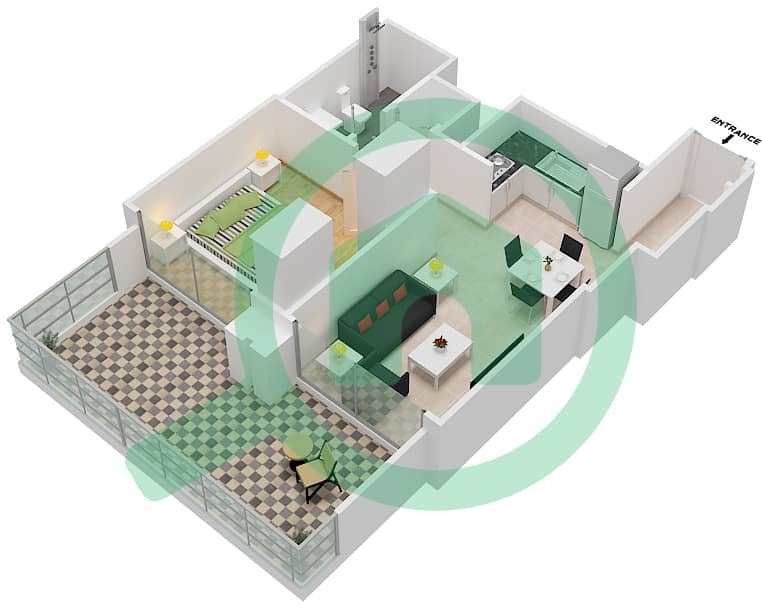 皇家塔楼 - 1 卧室公寓类型／单位B1/2戶型图 interactive3D