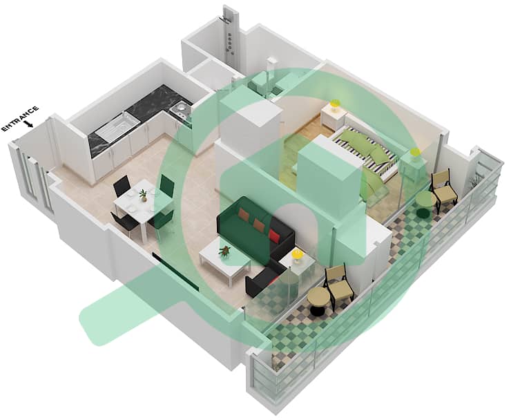 皇家塔楼 - 1 卧室公寓类型／单位B3/9戶型图 interactive3D