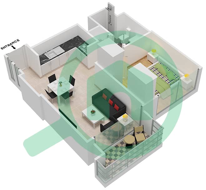 皇家塔楼 - 1 卧室公寓类型／单位B3/ 9戶型图 interactive3D