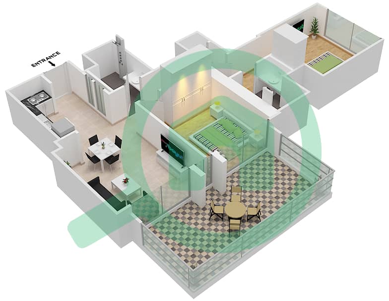 Burj Royale - 2 Bedroom Apartment Type/unit 1/4 Floor plan interactive3D