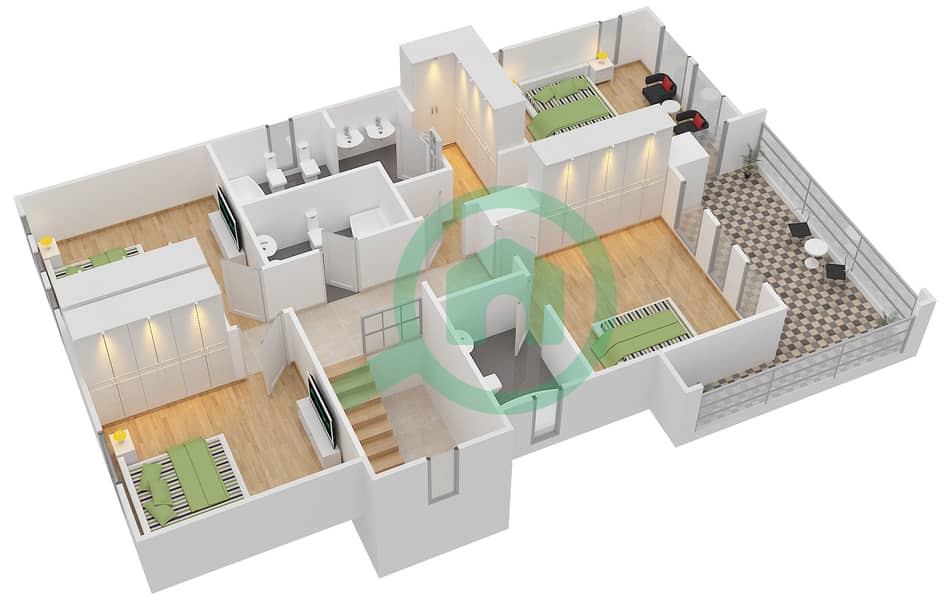 المخططات الطابقية لتصميم النموذج 10 فیلا 4 غرف نوم - ميرادور 1 interactive3D