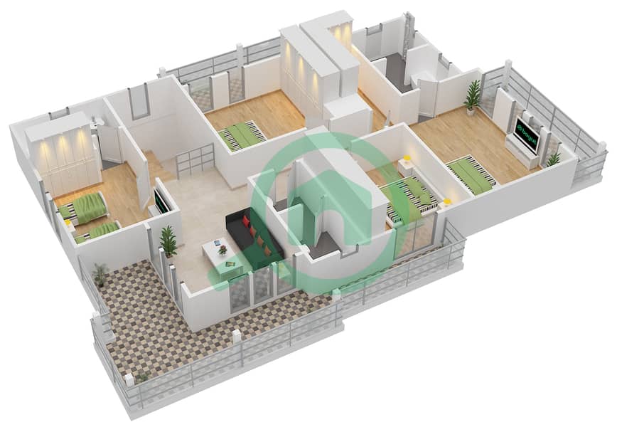 المخططات الطابقية لتصميم النموذج 11 فیلا 5 غرف نوم - ميرادور 1 interactive3D