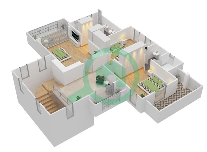 المخططات الطابقية لتصميم النموذج 16 فیلا 4 غرف نوم - ميرادور 1 interactive3D