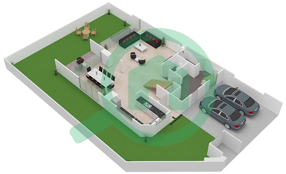 麦格之眼社区 - 4 卧室联排别墅类型4C戶型图 Ground Floor interactive3D