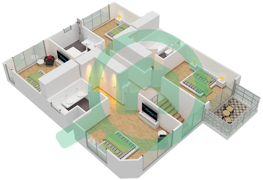 麦格之眼社区 - 4 卧室联排别墅类型4C戶型图 First Floor interactive3D