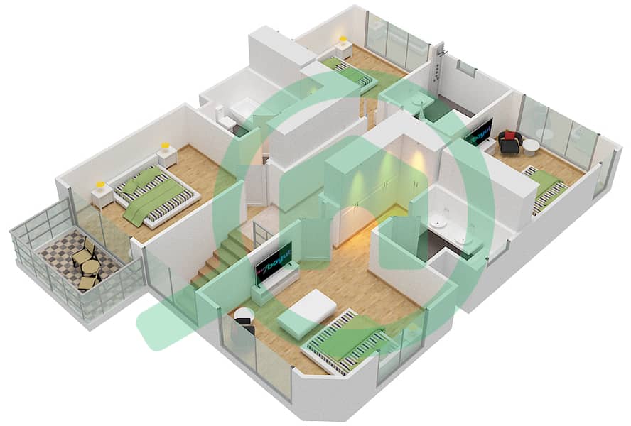 麦格之眼社区 - 4 卧室联排别墅类型4B戶型图 First Floor interactive3D
