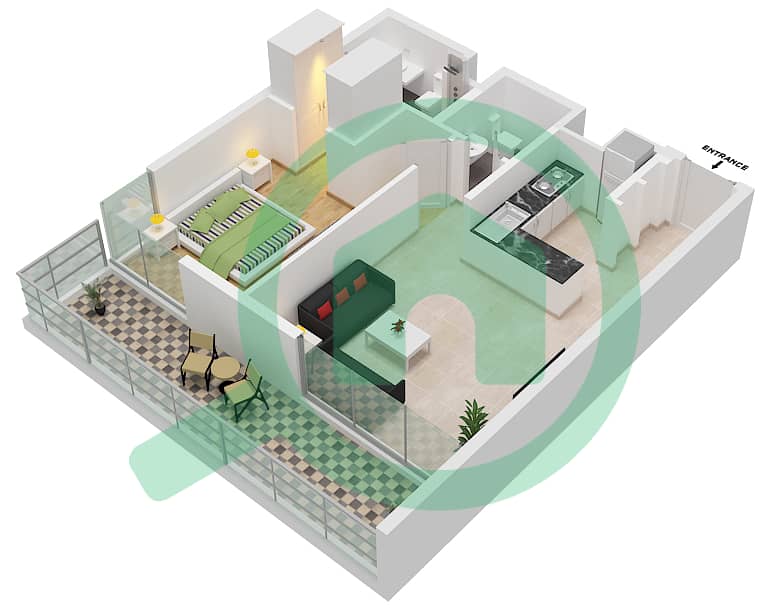 МАГ Ай - Апартамент 1 Спальня планировка Тип 1B-4 interactive3D