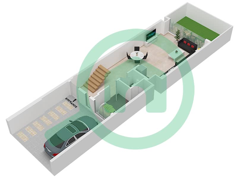 麦格之眼社区 - 2 卧室联排别墅类型2A戶型图 Ground Floor interactive3D