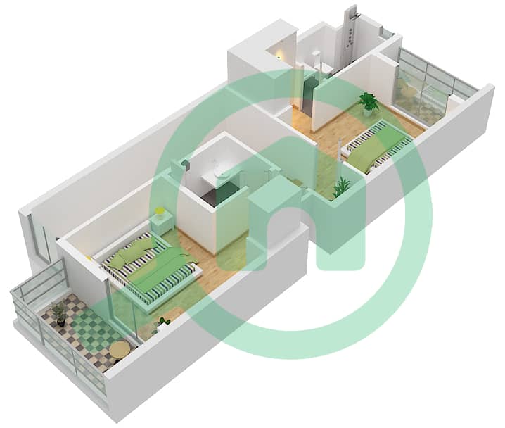 麦格之眼社区 - 2 卧室联排别墅类型2A戶型图 First Floor interactive3D