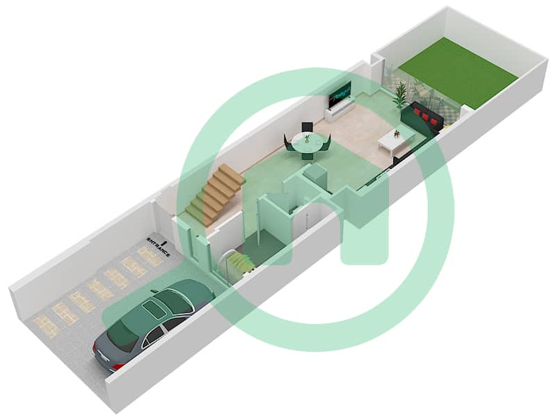 麦格之眼社区 - 2 卧室联排别墅类型2B戶型图 Ground Floor interactive3D
