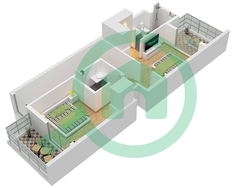 麦格之眼社区 - 2 卧室联排别墅类型2B戶型图 First Floor interactive3D