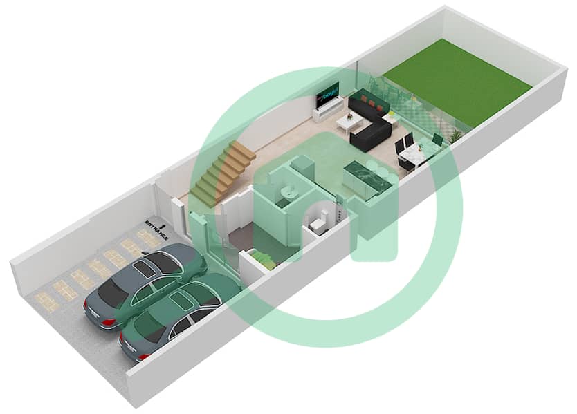 麦格之眼社区 - 3 卧室联排别墅类型3B戶型图 Ground Floor interactive3D