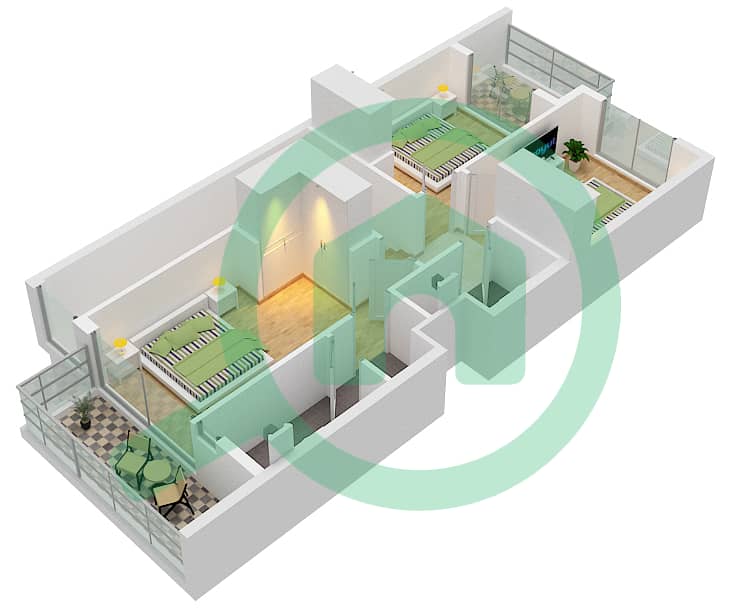 麦格之眼社区 - 3 卧室联排别墅类型3B戶型图 First Floor interactive3D