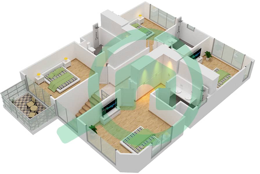 المخططات الطابقية لتصميم النموذج 4 B تاون هاوس 4 غرف نوم - MAG City First Floor interactive3D
