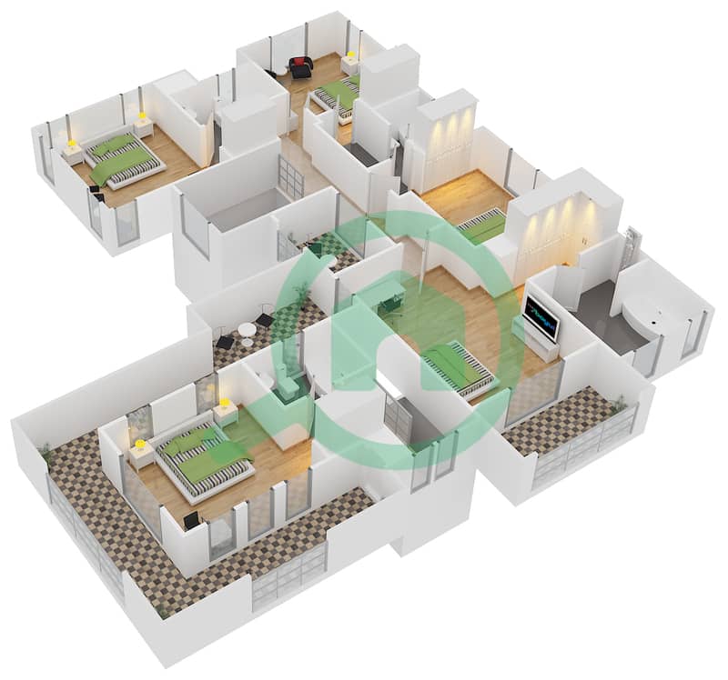 المخططات الطابقية لتصميم النموذج 18 فیلا 6 غرف نوم - ميرادور 1 interactive3D
