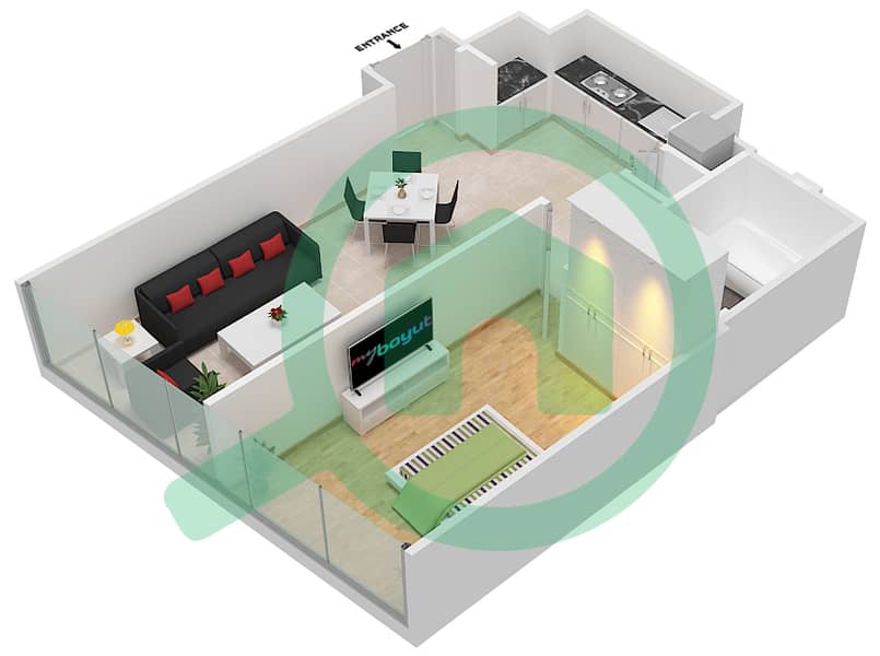 Grande - 1 Bedroom Apartment Unit 4 FLOOR  2 Floor plan interactive3D