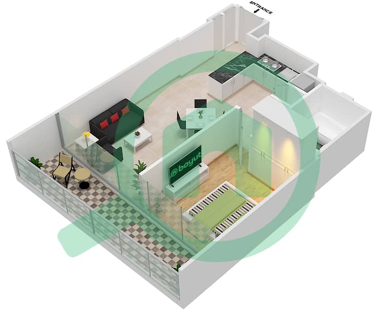 格兰德豪华私人社区 - 1 卧室公寓单位2 FLOOR  3戶型图 interactive3D