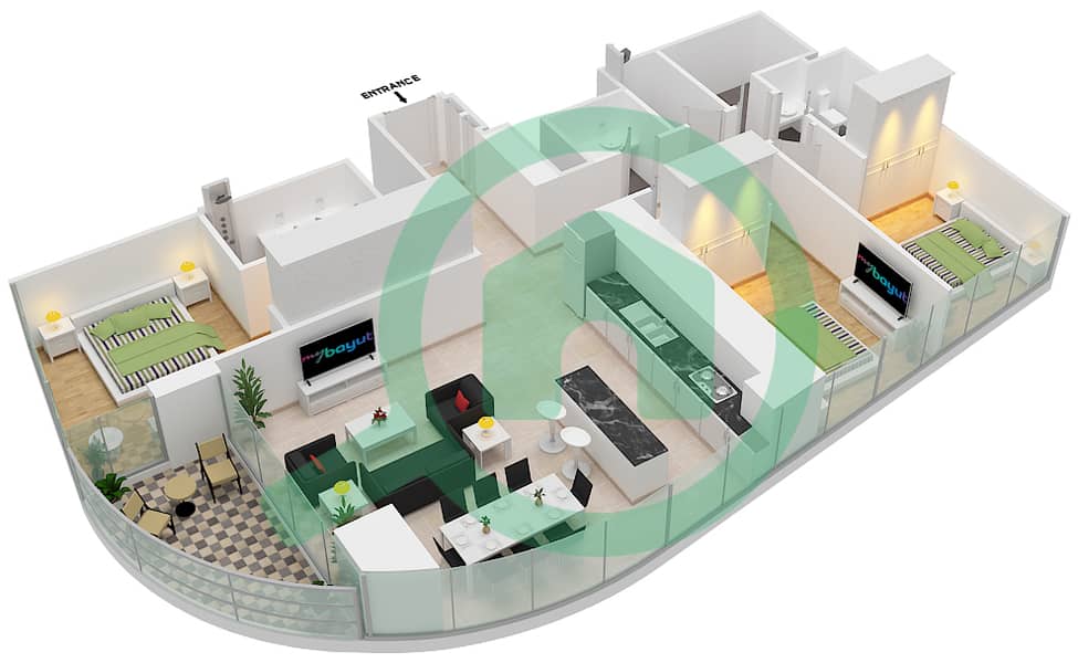 المخططات الطابقية لتصميم الوحدة 4 FLOOR  3 شقة 3 غرف نوم - جراندي interactive3D