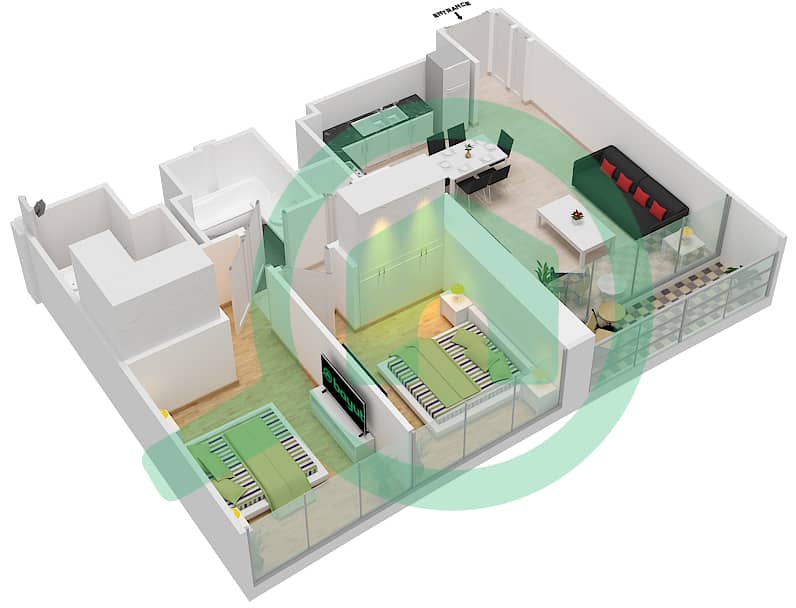 المخططات الطابقية لتصميم الوحدة 7 FLOOR  3 شقة 2 غرفة نوم - جراندي interactive3D
