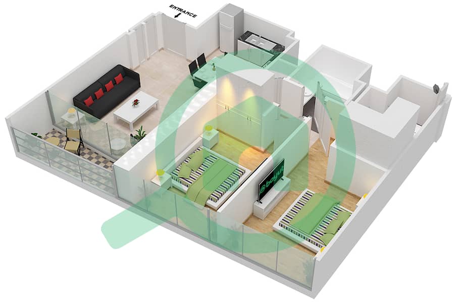 المخططات الطابقية لتصميم الوحدة 8 FLOOR  3 شقة 2 غرفة نوم - جراندي interactive3D