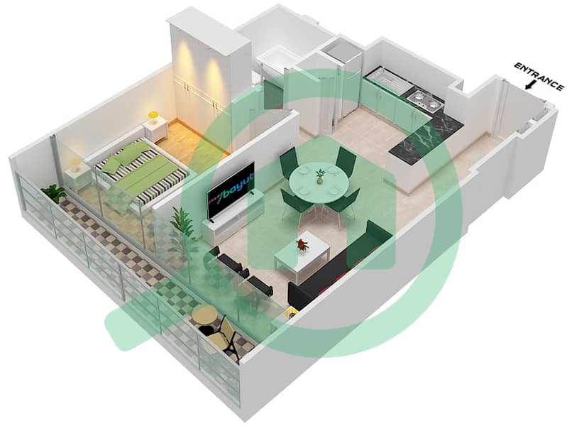 Гранде - Апартамент 1 Спальня планировка Единица измерения 12 FLOOR  3 interactive3D