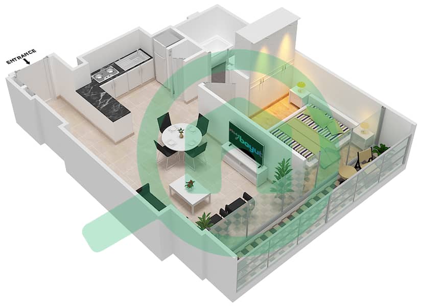 Гранде - Апартамент 1 Спальня планировка Единица измерения 13 FLOOR  3 interactive3D