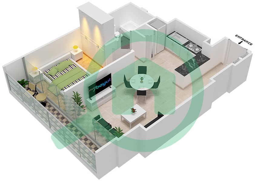 格兰德豪华私人社区 - 1 卧室公寓单位14 FLOOR  3戶型图 interactive3D
