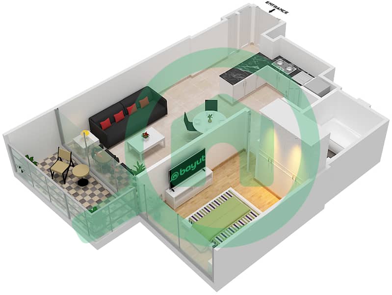 格兰德豪华私人社区 - 1 卧室公寓单位1 FLOOR 4-52戶型图 interactive3D