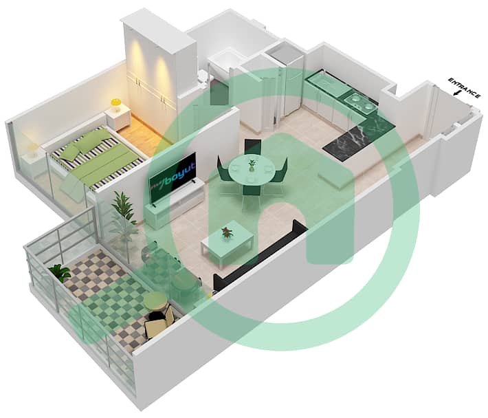 المخططات الطابقية لتصميم الوحدة 11 FLOOR  4-52 شقة 1 غرفة نوم - جراندي interactive3D