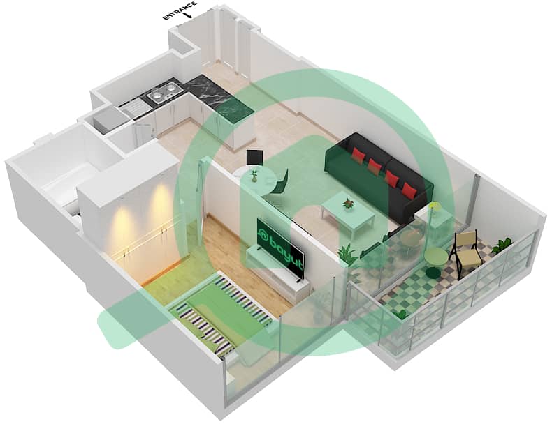 格兰德豪华私人社区 - 1 卧室公寓单位12 FLOOR  4-52戶型图 interactive3D