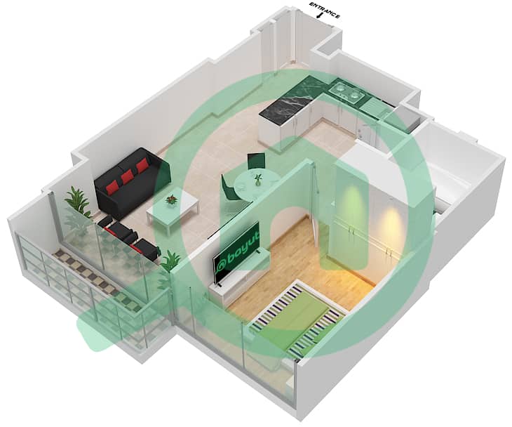 المخططات الطابقية لتصميم الوحدة 13 FLOOR  4-52 شقة 1 غرفة نوم - جراندي interactive3D