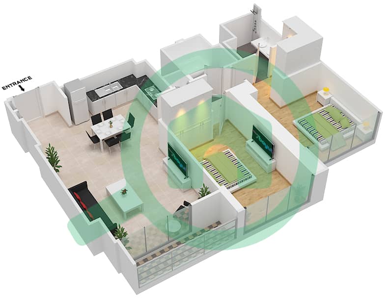 格兰德豪华私人社区 - 2 卧室公寓单位1 FLOOR 54-69戶型图 interactive3D