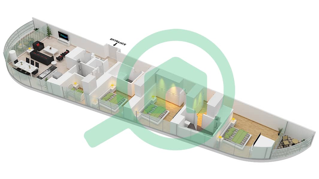Grande - 3 Bedroom Apartment Unit 4 FLOOR 55-69 Floor plan interactive3D