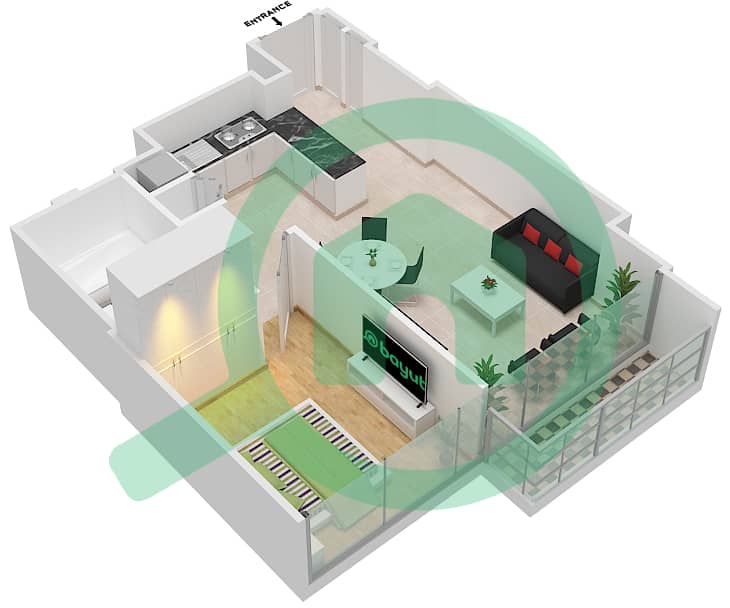 المخططات الطابقية لتصميم الوحدة 14 FLOOR  4-52 شقة 1 غرفة نوم - جراندي interactive3D