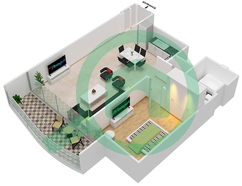 المخططات الطابقية لتصميم الوحدة 10 FLOOR 2 شقة 1 غرفة نوم - جراندي interactive3D