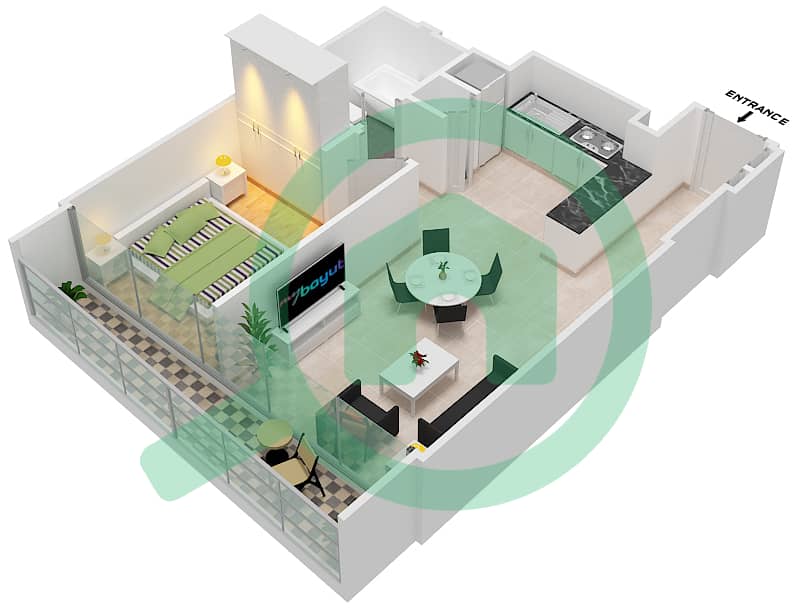 Гранде - Апартамент 1 Спальня планировка Единица измерения 10 FLOOR  2 interactive3D