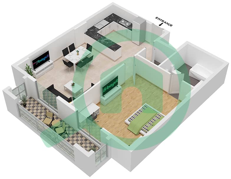 Jatropha - 1 Bedroom Apartment Type B1 Floor plan First Floor interactive3D