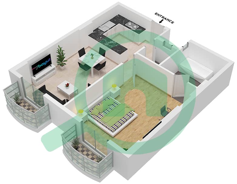 المخططات الطابقية لتصميم النموذج B4 شقة 1 غرفة نوم - جاتروفا First Floor interactive3D