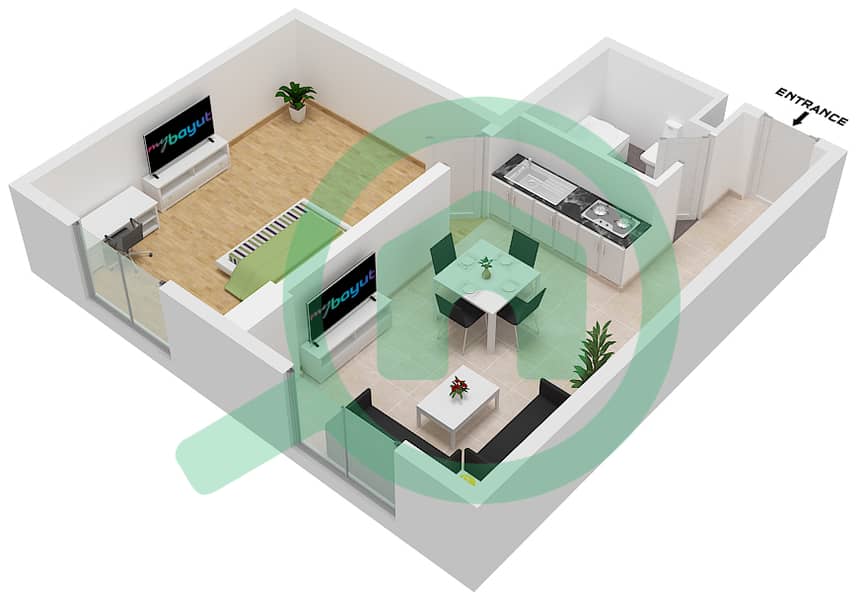 Jatropha - 1 Bedroom Apartment Type B7 Floor plan interactive3D