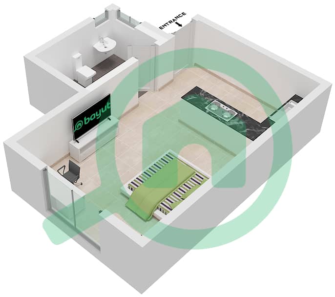 المخططات الطابقية لتصميم النموذج C2 شقة استوديو - جاتروفا First Floor interactive3D