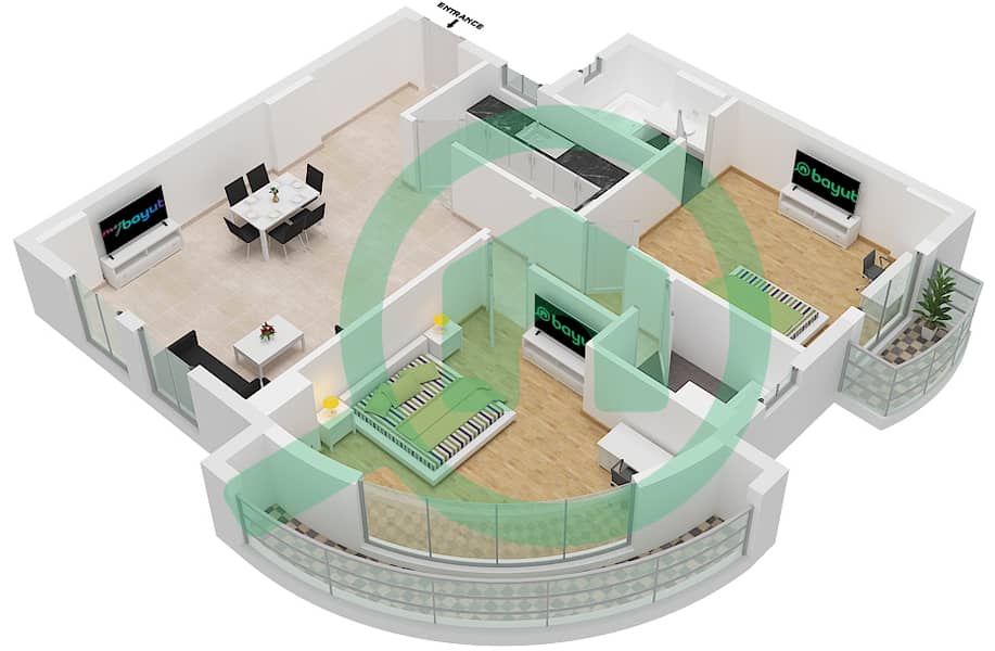 المخططات الطابقية لتصميم النموذج A5 شقة 2 غرفة نوم - جاتروفا interactive3D