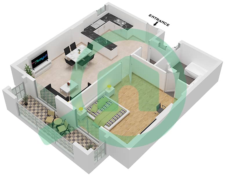 المخططات الطابقية لتصميم النموذج B10 شقة 1 غرفة نوم - جاتروفا Typical Floor interactive3D