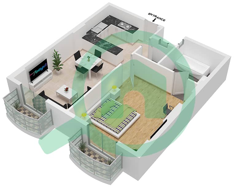 المخططات الطابقية لتصميم النموذج B13 شقة 1 غرفة نوم - جاتروفا Typical Floor interactive3D