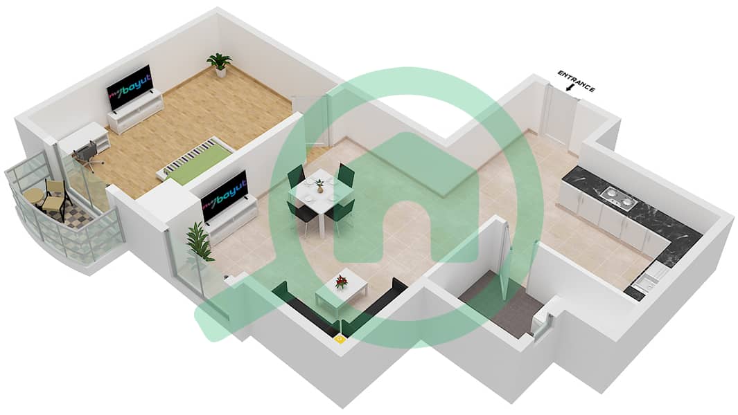 المخططات الطابقية لتصميم النموذج B14 شقة 1 غرفة نوم - جاتروفا Typical Floor interactive3D