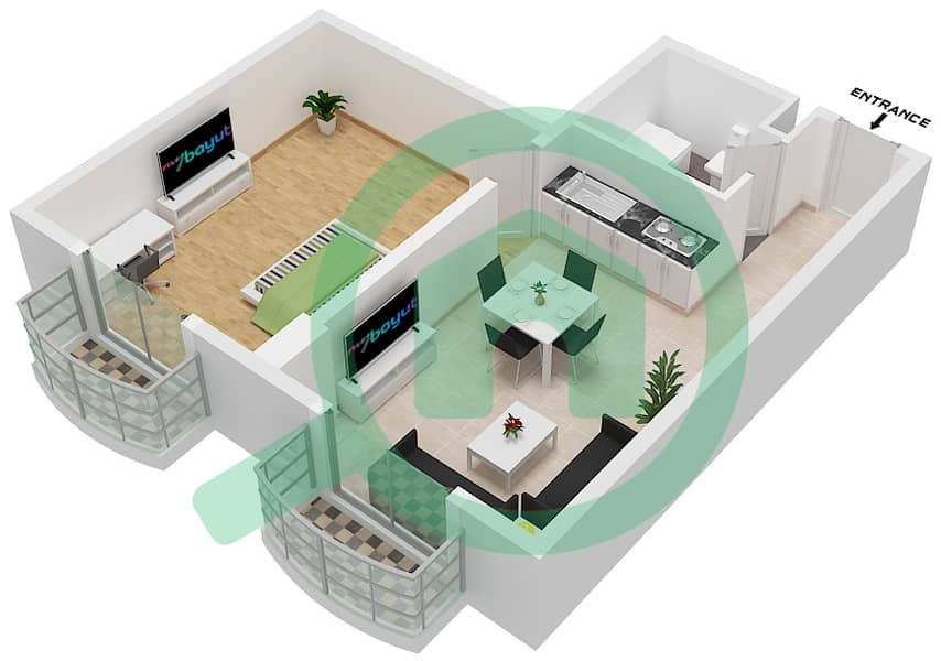 Jatropha - 1 Bedroom Apartment Type B15 Floor plan interactive3D