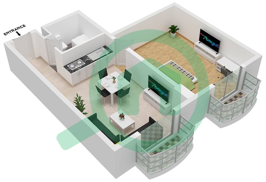 Jatropha - 1 Bedroom Apartment Type B16 Floor plan Typical Floor interactive3D