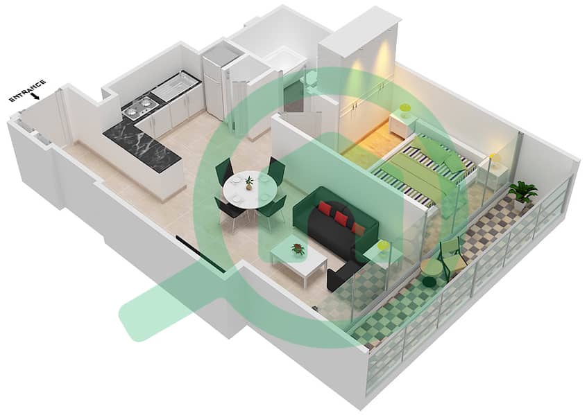 المخططات الطابقية لتصميم الوحدة 14 FLOOR 2 شقة 1 غرفة نوم - جراندي interactive3D
