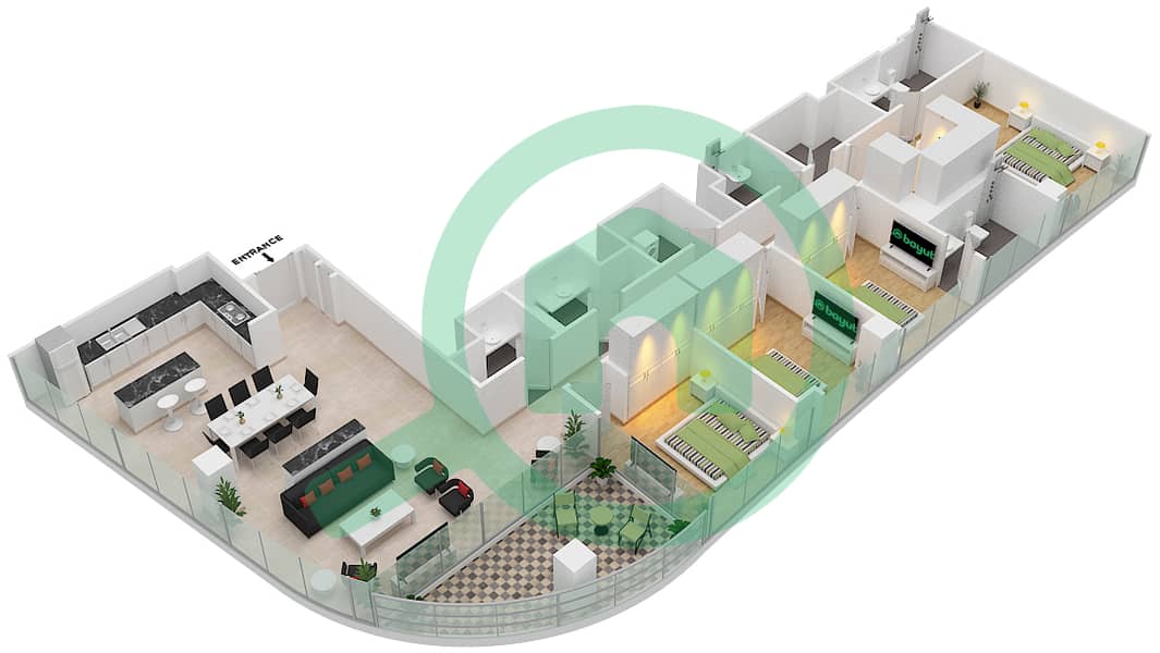 المخططات الطابقية لتصميم الوحدة 1 بنتهاوس 4 غرف نوم - جراندي interactive3D
