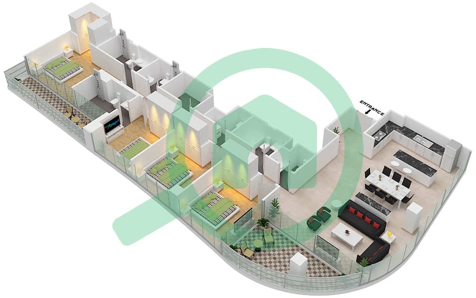 المخططات الطابقية لتصميم الوحدة 2 بنتهاوس 4 غرف نوم - جراندي interactive3D