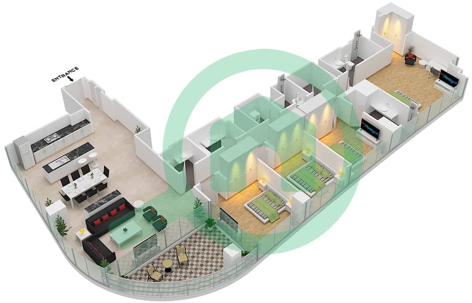 格兰德豪华私人社区 - 3 卧室顶楼公寓单位3戶型图 interactive3D